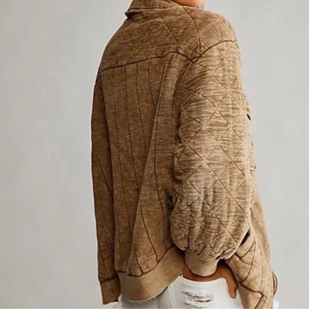 We the Free Luna Cozy Bomber Jacket Distressed Brown - Picture 6 of 16
